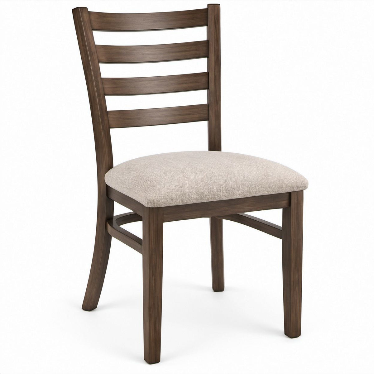 Walnut Brown Rubberwood Ladder Back Dining Chair with Beige Polyester Upholstered Seat, 18 x 22 x 39 in
