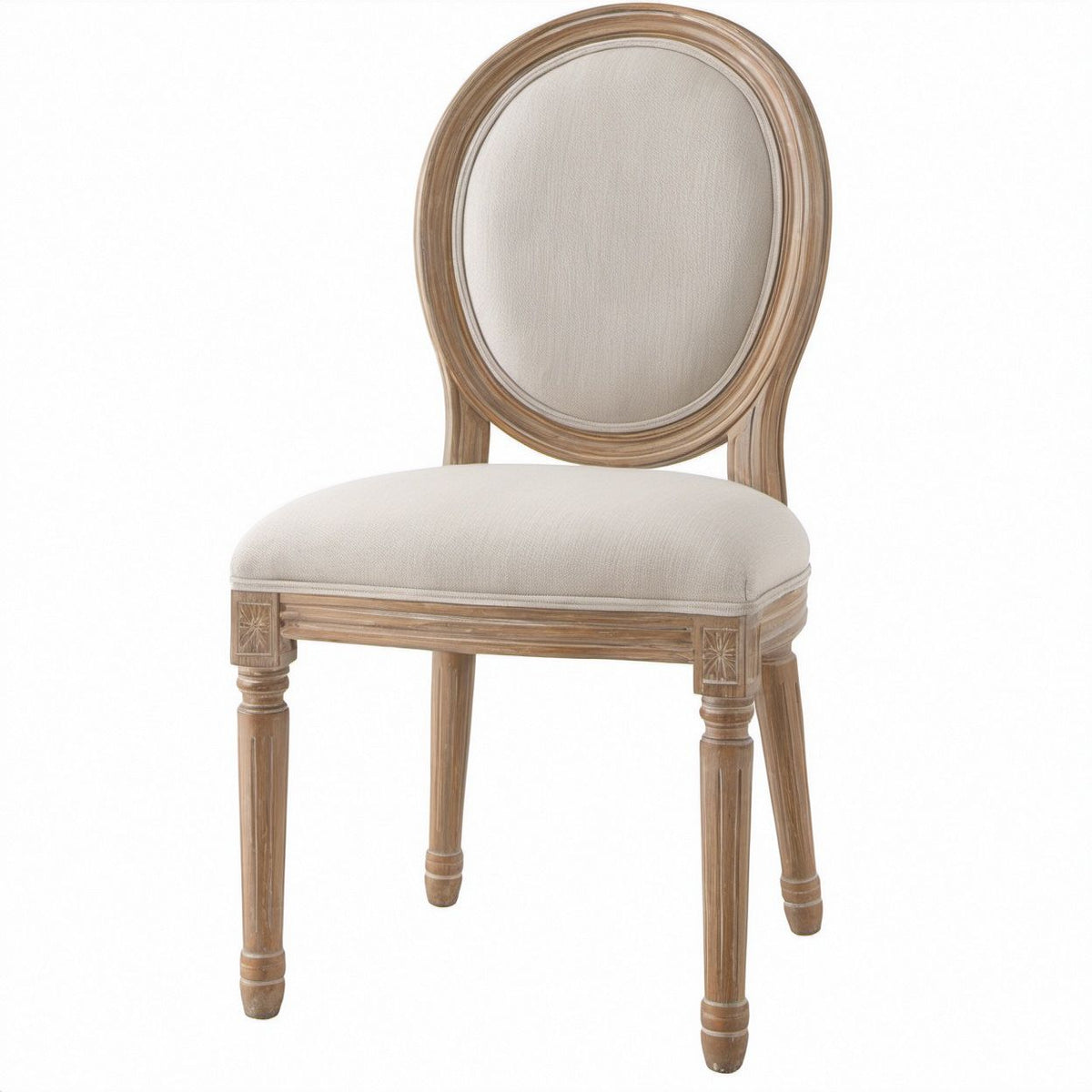 Beige and Light Brown Upholstered Dining Chair with Oval Back, 19 x 23 x 39 in