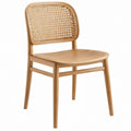 Natural Light Brown Solid Rubberwood Chair with Tan Rattan Backrest, 54 x 76 x 82 cm