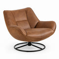 Brown PU Leather Swivel Lounge Chair with Black Steel Base, 33 x 35 x 33 in