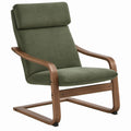 Green Polyester Upholstered Lounge Chair with Headrest, Walnut Veneer Bent Plywood Frame, 27.5 x 32 x 39 in