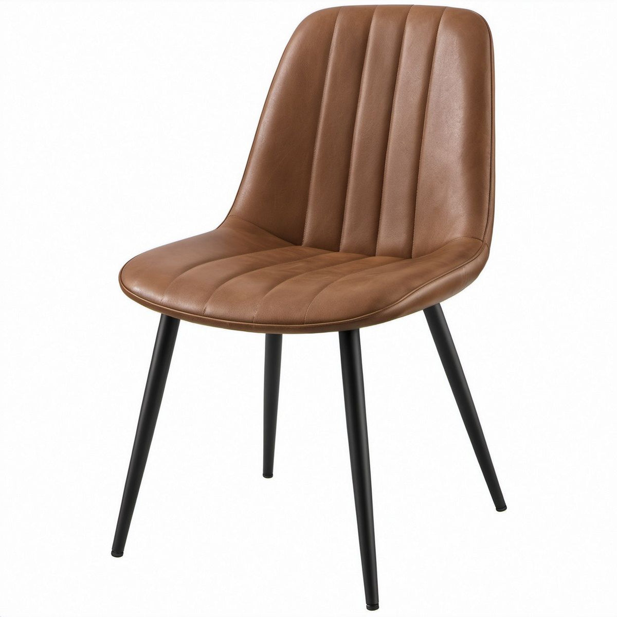 Brown PU Leather Upholstered Dining Chair with Black Steel Legs, 18.5 x 22 x 34.5 in