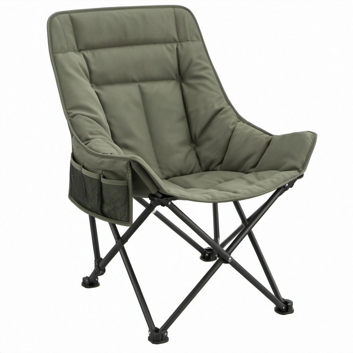 Olive Green Folding Camping Chair, 35.4 x 23.6 x 39.4 in, Padded High Back, Steel Frame