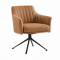 Tan PU Leather Swivel Barrel Chair with Black Steel Base, 29.5 x 30.3 x 32.7 in