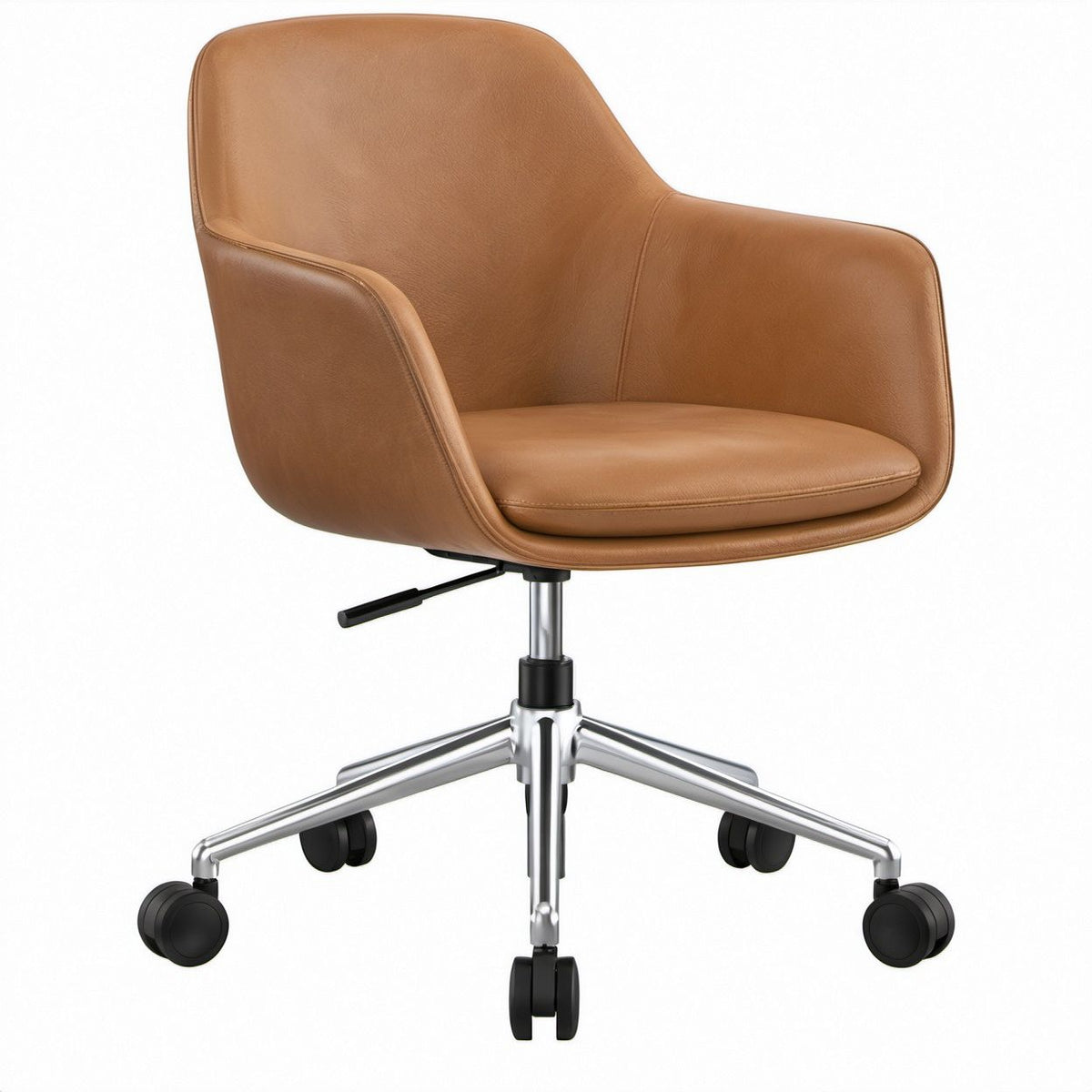 Tan PU Leather Swivel Lounge Chair with Wheels, 65 x 65 x 86-96 cm