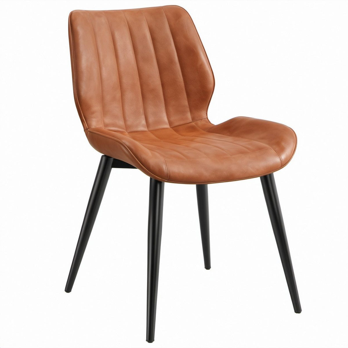 Contemporary Brown PU Leather Upholstered Dining Chair with Black Steel Legs, 19.7 x 23.6 x 33.5 in
