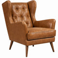 Brown PU Leather Tufted Wingback Accent Chair with High Back, 31.5 x 35.4 x 43.3 in