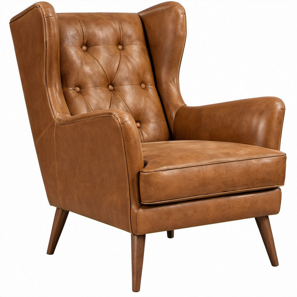Brown PU Leather Tufted Wingback Accent Chair with High Back, 31.5 x 35.4 x 43.3 in