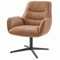 Tan PU Leather Swivel Dining Chair with Arms, 25.6 x 25.2 x 36.6 in