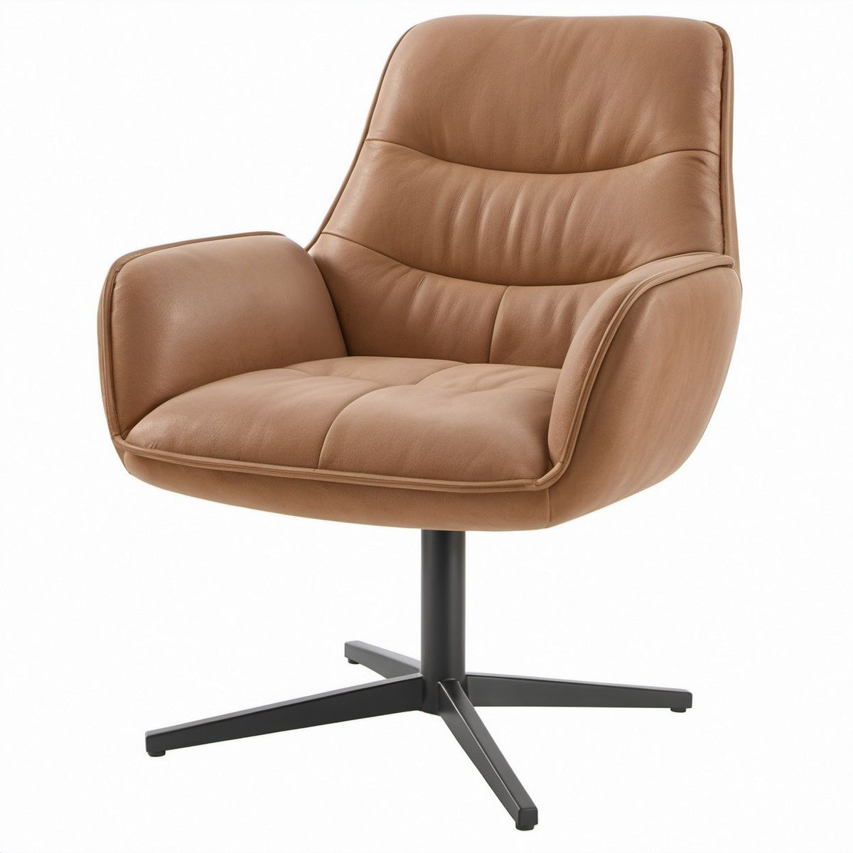 Tan PU Leather Swivel Dining Chair with Arms, 25.6 x 25.2 x 36.6 in
