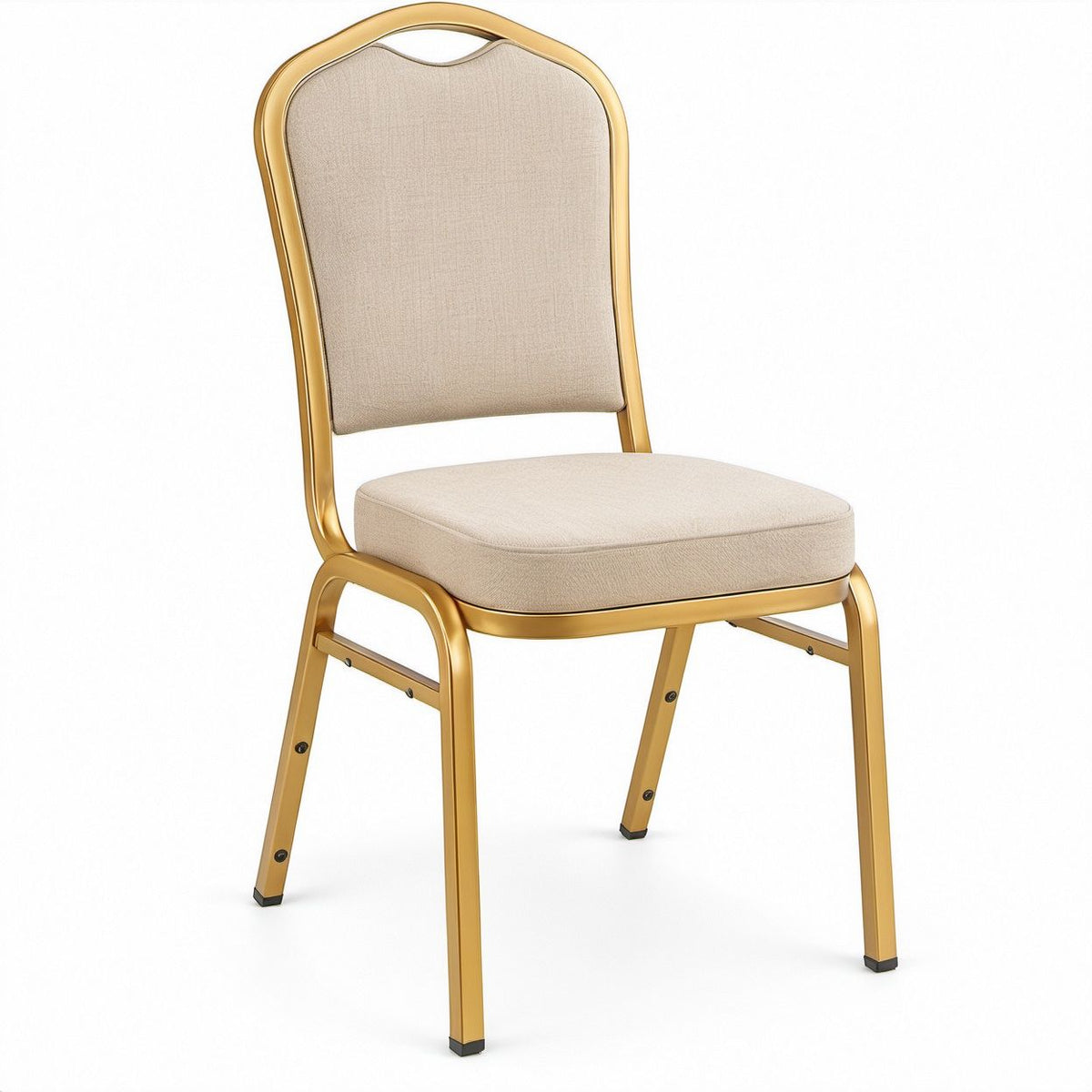 Beige Polyester Upholstered Dining Chair with Gold Steel Frame, 18 x 22 x 38 in