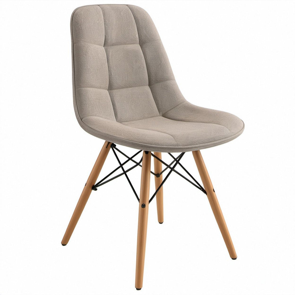 Curved Gray Upholstered Dining Chair with Natural Beech Wood Legs, 18.9 x 22 x 32.3 in