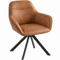 Brown Faux Leather Swivel Armchair with Black Steel Base, 24 x 24 x 33 in
