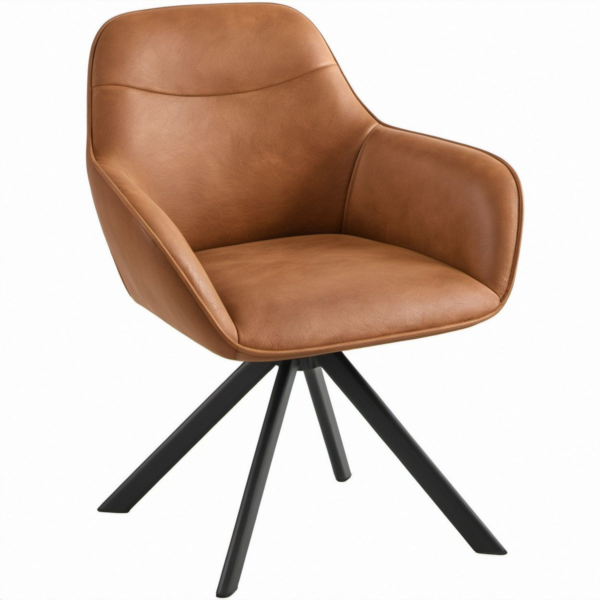 Brown Faux Leather Swivel Armchair with Black Steel Base, 24 x 24 x 33 in