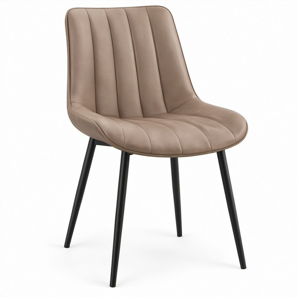 Taupe Faux Leather Channel-Tufted Chair with Black Steel Legs, 20.5 x 23 x 33.5 in.