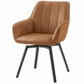 Tan Faux Leather Upholstered Armchair with Black Powder-Coated Steel Legs, 23.6 x 24.4 x 33.1 in