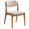 Contemporary Upholstered Dining Chair, Beige Polyester and Walnut Brown Rubberwood, 20.5 x 22 x 31.5 in